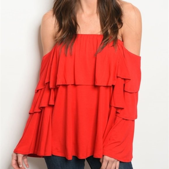 Red OFF SHOULDER TOP - Picture 4 of 5